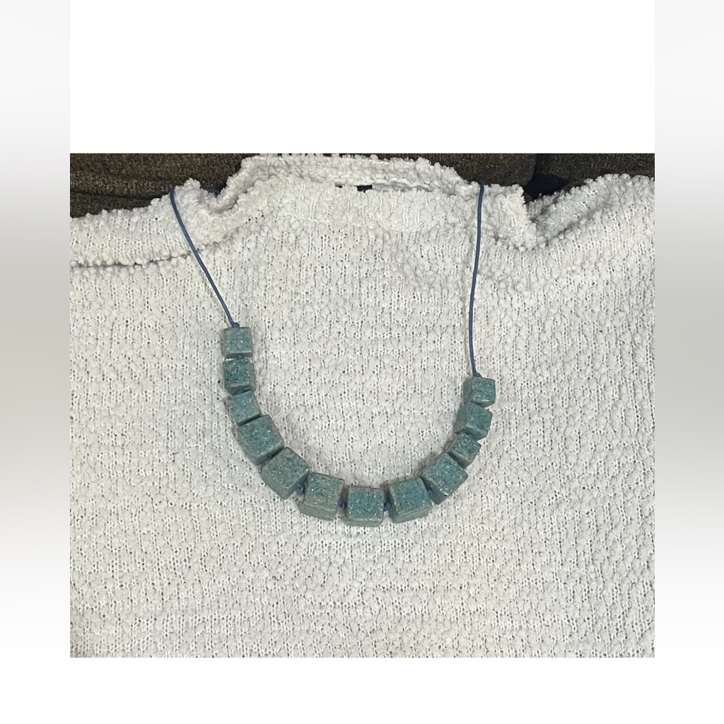One Recycled Paper Square Bead Necklace With Slip Knot.